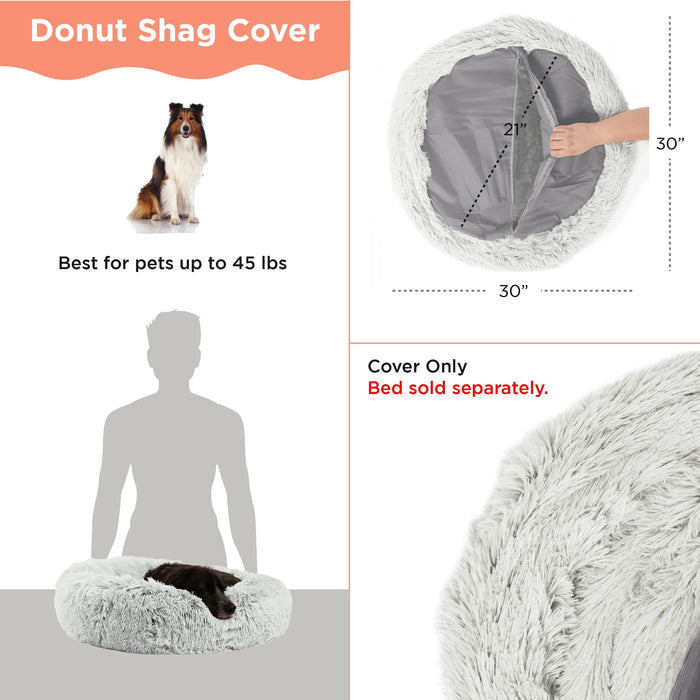 Replacement Cover for Calming Donut Dog Bed in Shag Fur - 30"x30"