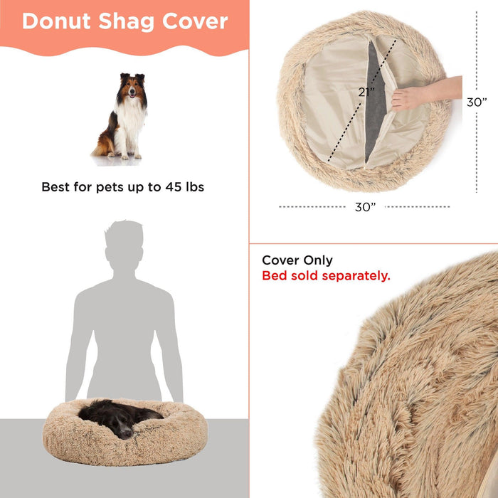 Replacement Cover for Calming Donut Dog Bed in Shag Fur - 30"x30"