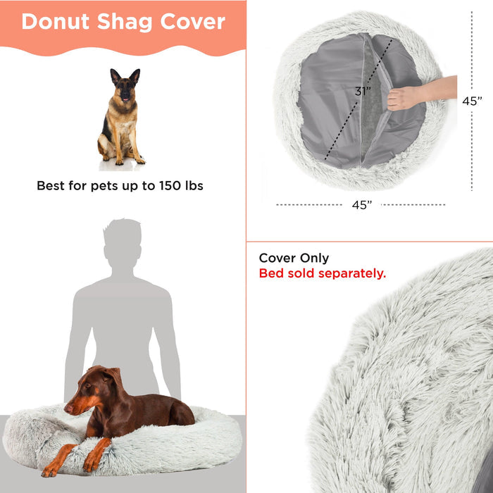 Replacement Cover for The Original Calming Donut Dog Bed in Shag Fur - 45"x45"