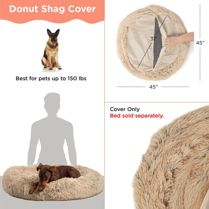 Replacement Cover for The Original Calming Donut Dog Bed in Shag Fur - 45"x45"