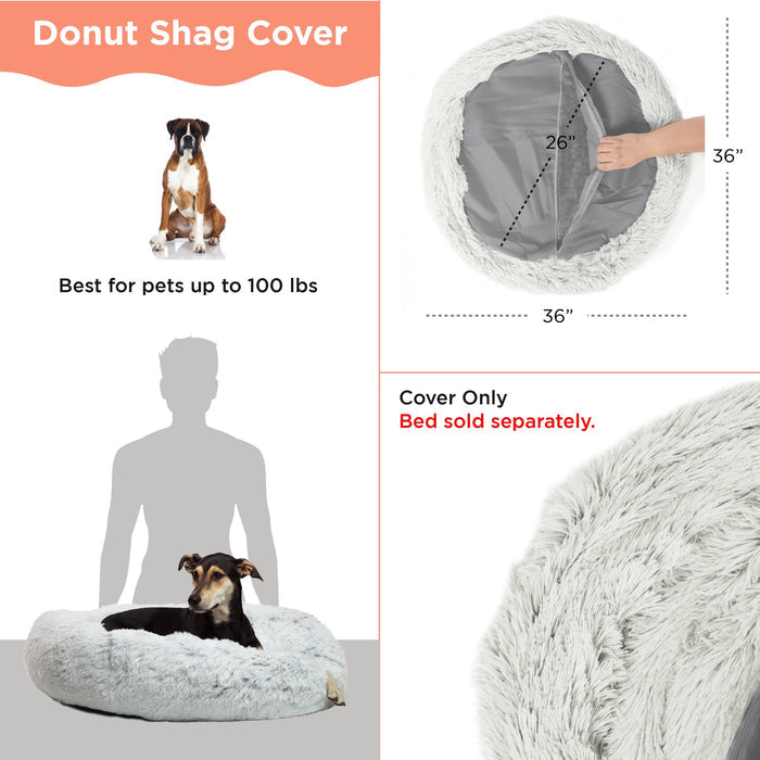 Replacement Shell Cover for The Original Calming Donut Dog Bed in Shag Fur - 36"x36"