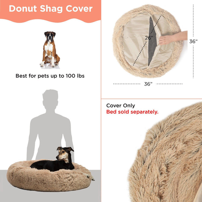 Replacement Shell Cover for The Original Calming Donut Dog Bed in Shag Fur - 36"x36"