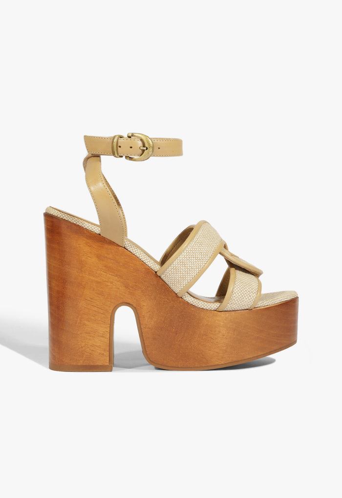 Rita Cutout Linen Sandal 5 Ecru Olive Leather - Schutz Shoes