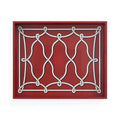 A square decorative wall art piece featuring a red background with a white interlocking geometric knot pattern, shown against a plain white background.
