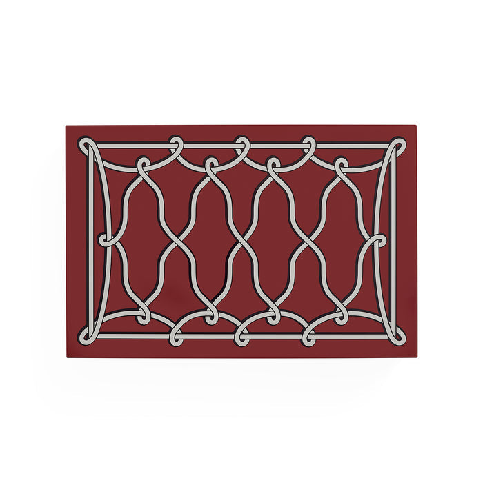 A rectangular burgundy doormat featuring a raised white decorative lattice pattern, shown against a plain white background.