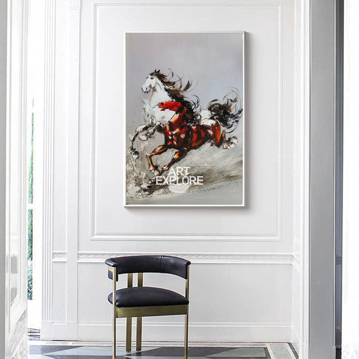 Rich Textured Running Horse Wall Art Modern Horse Textured Canvas Wall Art Horse Acrylic Painting For Sale