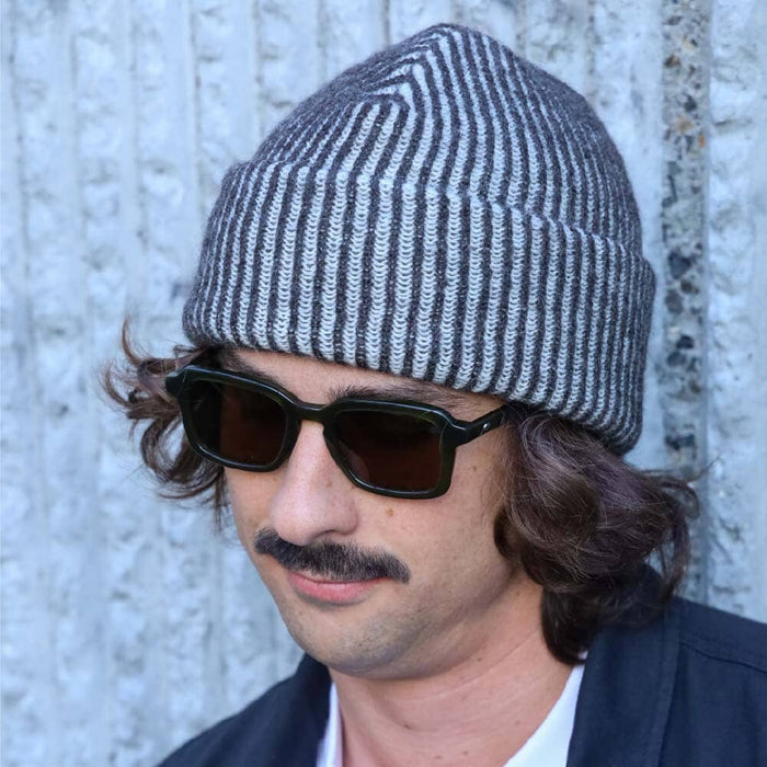 Rustek Alpaca Stripe Beanie | Espresso/Natural