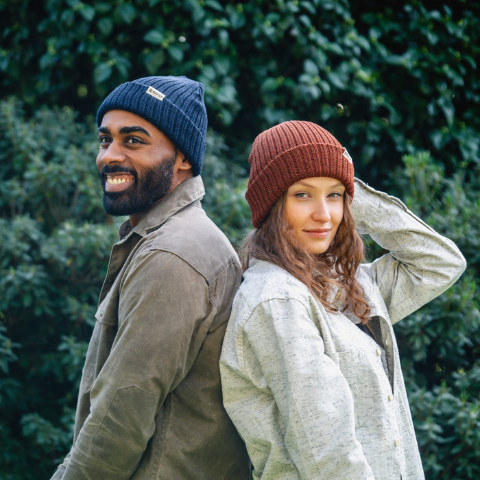 Rustek Double Rib 100% Merino Wool Beanie | Navy