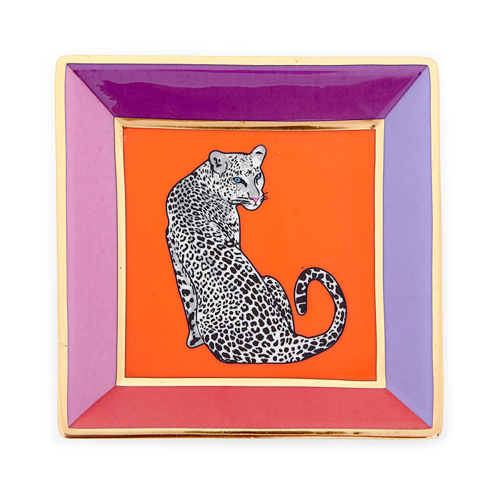 safari square tray porcelain orange purle red gold - top view