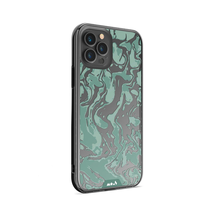 Clear Protective Phone Case Transparent Qi Wireless Charging Marbled Sage Green Design |