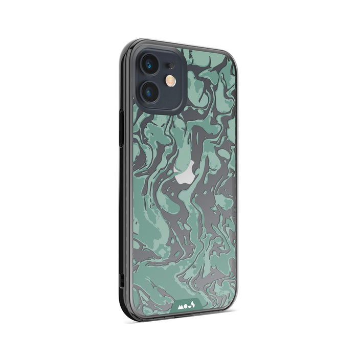 Clear Protective Phone Case Transparent Qi Wireless Charging Marbled Sage Green Design | iPhone 12,iPhone 12 mini