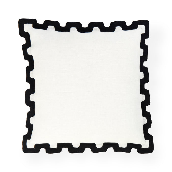 A square white fabric napkin or decorative paper towel with a black scalloped or wavy border, shown flat against a white background.