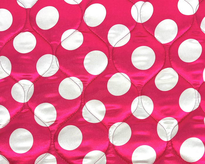 Pink and white polka dot satin dog bed from Fms Dog Beds, designed to keep your pet comfortable and stylish.