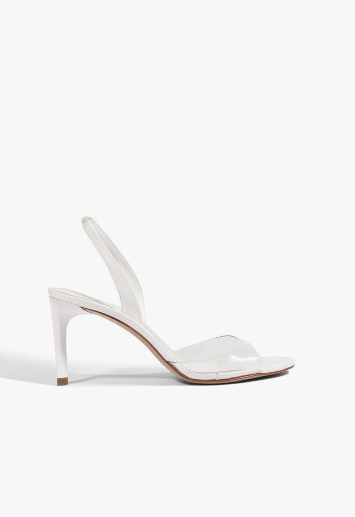 Scarlett Sling Mid Vinyl Patent Sandal 5 White Patent - Schutz Shoes