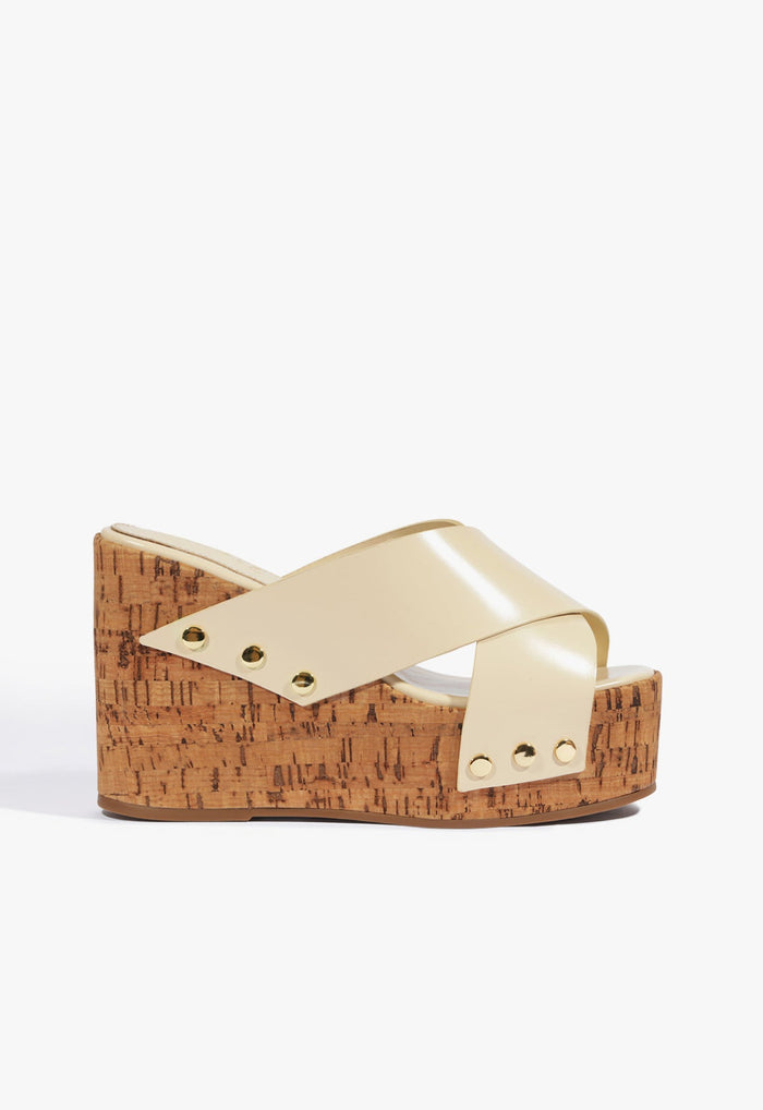 Serena Leather Wedge Sandal 5 Egg Shell Leather - Schutz Shoes