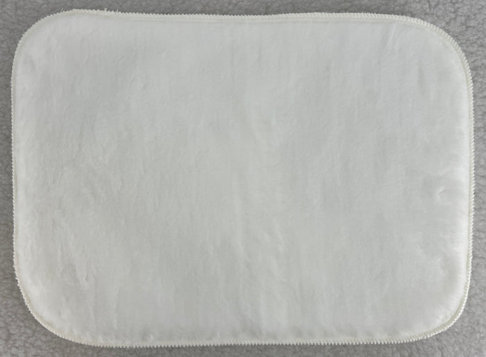 White 13x18 mystery pack of FMS Dog Beds with serged edge mat, showcasing soft, durable fabric and clean finishing.