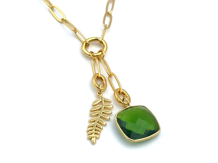 Set 1 GOLD: Elegant Paperclip Chain Palm Peridot Infinity Square Set | LINK, design your own