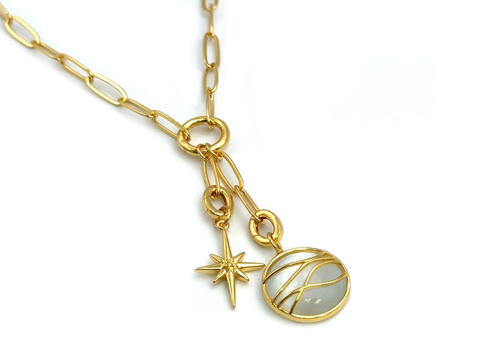 Set 6 GOLD: Elegant Paperclip Chain White Ocean Wave Large North Star | LINK, design your own