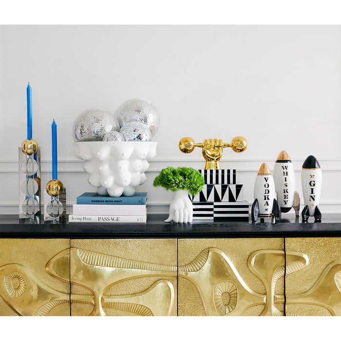 berlin candle holders rocket decanters op art lacquer boxes reform credenza - styled view