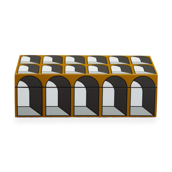 small arcade lacquer box ochre yellow - front view