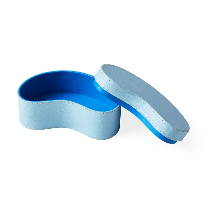 small legume leather box blue - open front view
