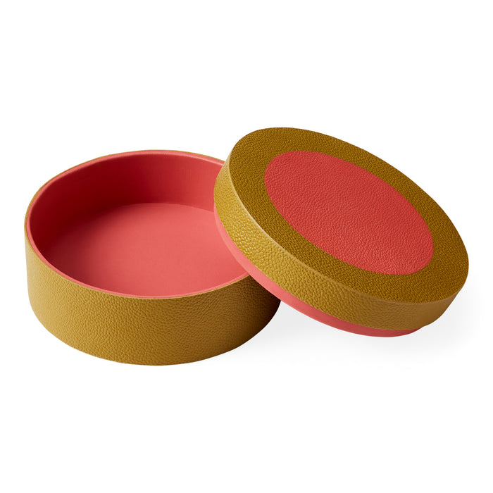 small perimeter leather box ochre yellow - open front view