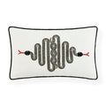 snake embroidered pillow black and white - front view