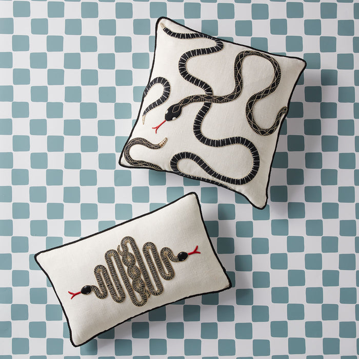 snake embroidered pillow black and white - style view