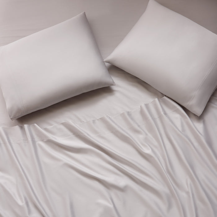 sateen sheet set pale grey - styled view