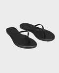 Pair of black flip-flops on a light gray background