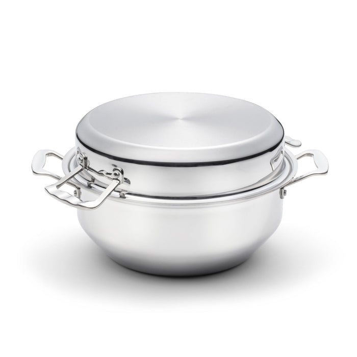 Stainless-steel mixing bowl with latching lid and side handles