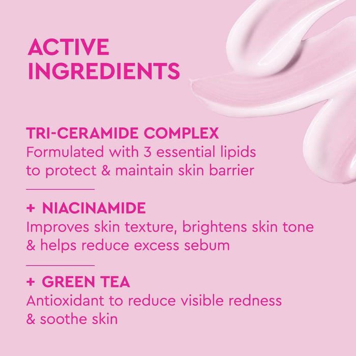 Pink background with a soft smear of pink cream in the top right corner and a bold magenta heading reading "Active Ingredients".