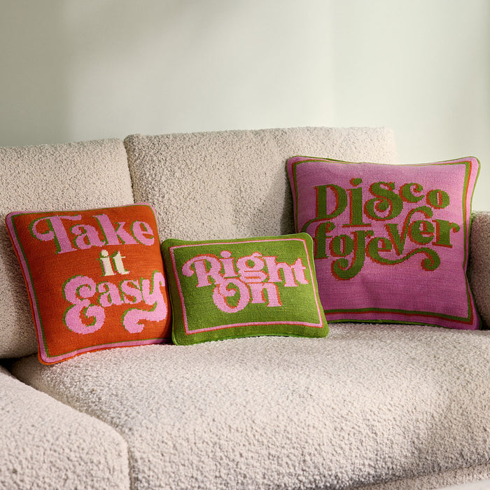 Take It Easy Needlepoint Pillow - styled view