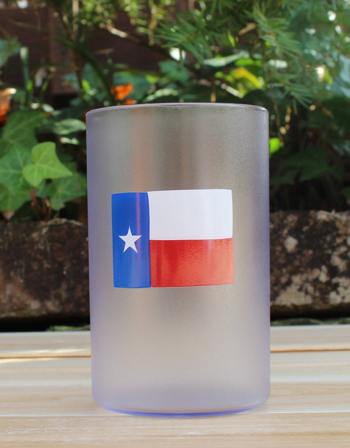 Clear Bentley  plastic tumbler with the Texas flag printed on its side. Made in USA, BPA Free