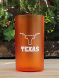 orange plastic tumbler with the white text 'TEXAS' and longhorn. Made in USA. BPA free