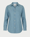 Light blue denim shirt on a white background