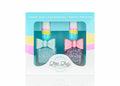 Tropical Bunny Duo nail polish set with bow ring, featuring Tropical Tango and Bunny Hop shades, ideal for fun, safe, and stylish kids' manicures.