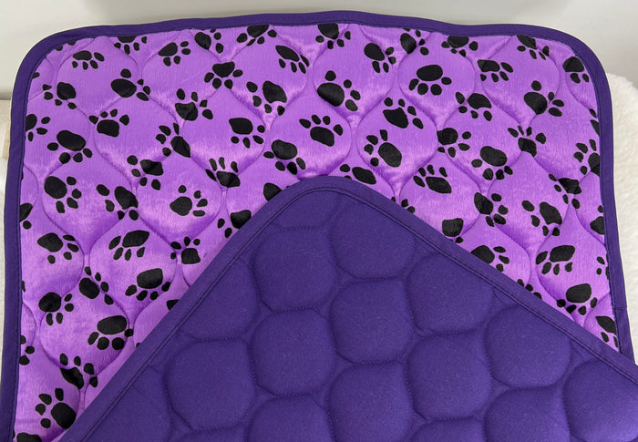 Purple FMS Dog Beds Tuff Pads with paw print velour design, soft and durable for comfortable dog resting.