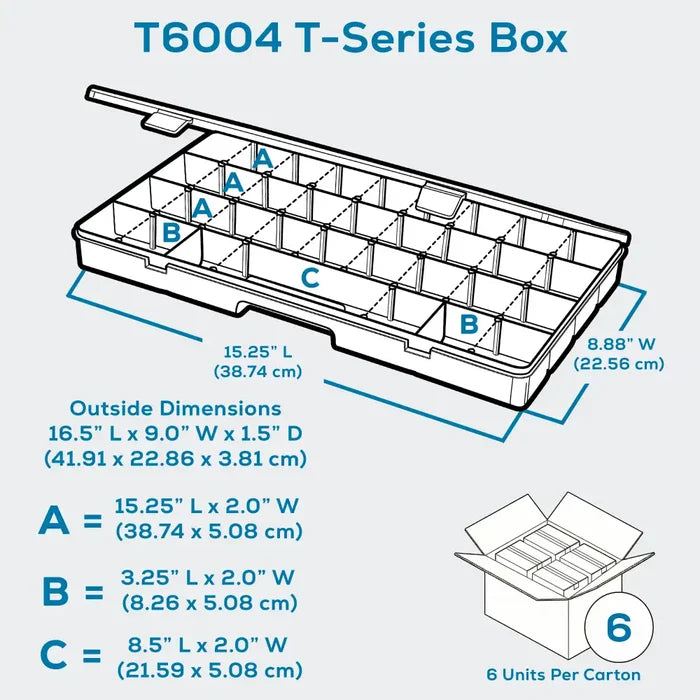 Tuff Tainer® Series 6760TE (T6004) Translucent 6 Compartment Box with Dividers