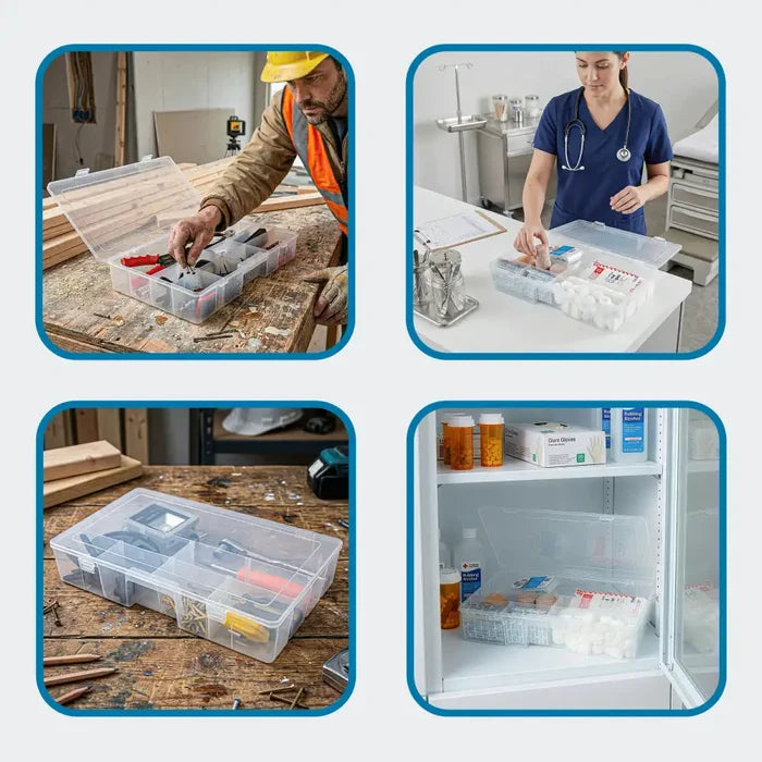 Tuff Tainer® Series 6773TE (T7003) Translucent 6 Compartment Box with Dividers