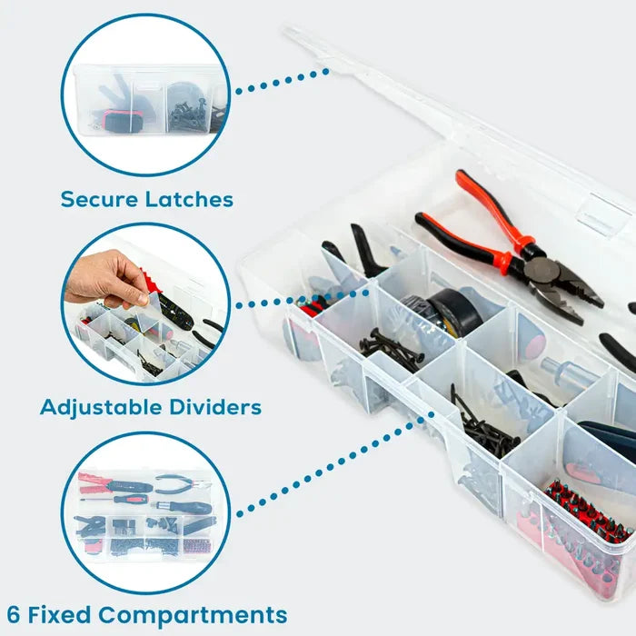 Tuff Tainer® Series 6773TE (T7003) Translucent 6 Compartment Box with Dividers