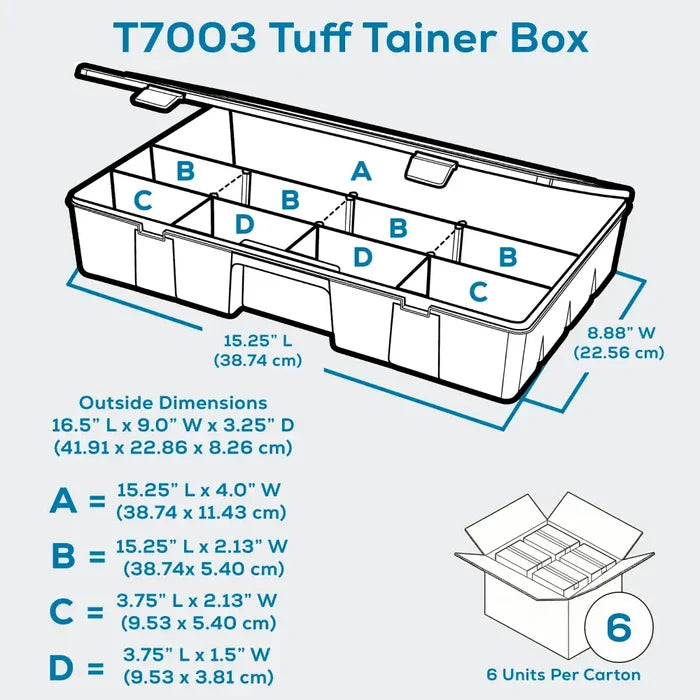 Tuff Tainer® Series 6773TE (T7003) Translucent 6 Compartment Box with Dividers