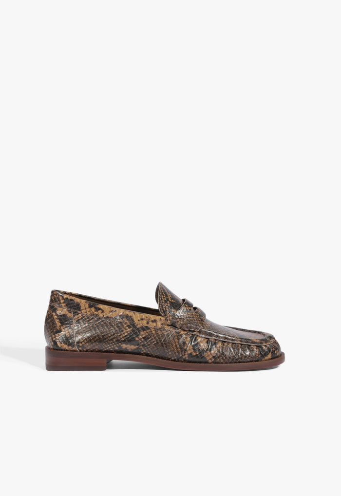 Tyche Leather Flat 5 Pecan Brown Snake - Schutz Shoes