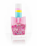 Unicorn Wishes nail polish with pink sparkles and a bow, designed for kids, offering a sweet scent and magical manicure experience.