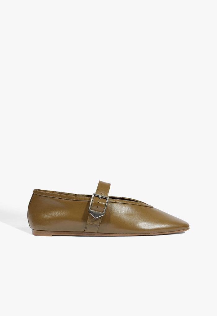 Vick Buckle Leather Ballet Flat 5 Dried Olive Leather - Schutz Shoes