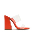 Victorie High Block Sandal 5 Bright Tangerine Vinyl & Nappa Leather - Schutz Shoes