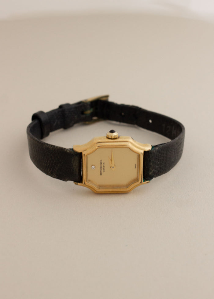 Vintage Leather Strap Swiss Diamond Watch