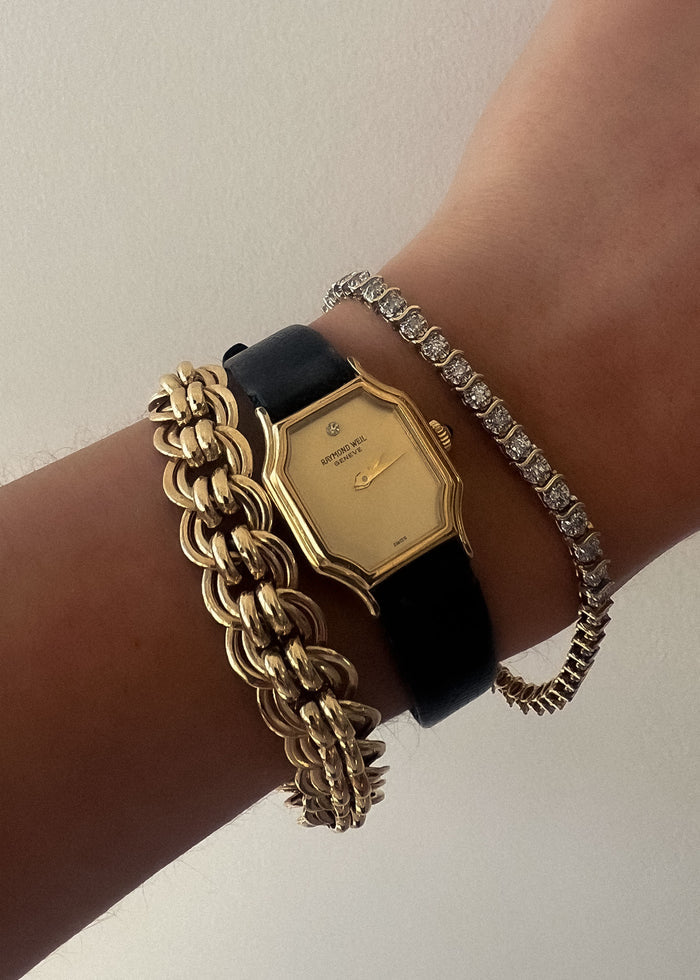 Vintage Leather Strap Swiss Diamond Watch