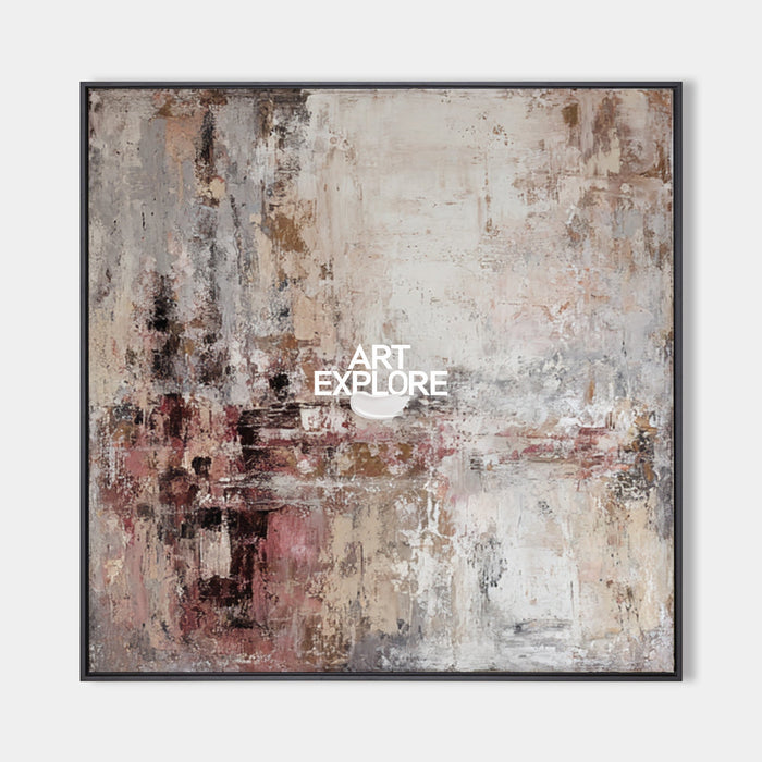 Large Brown Wabi-sabi Square Wall Art, Minimalist Textured Oil Painting ArtExplore