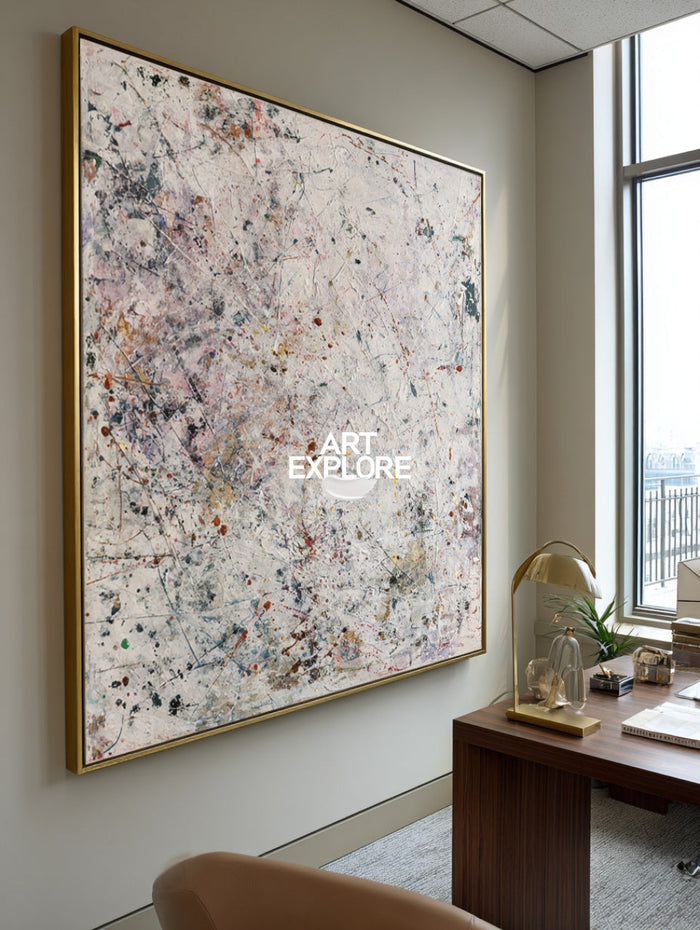 Minimalist Square Wabi-sabi Painting, Large Beige Gradient Texture Wall Art ArtExplore